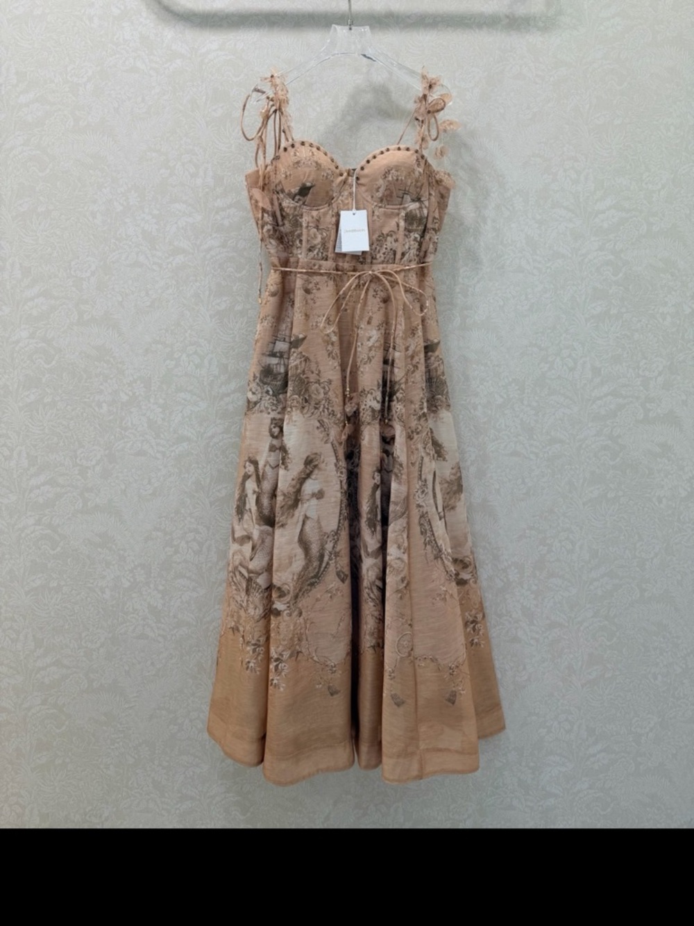 Zimmermann Beige Toile Tie-Shoulder Midi Dress